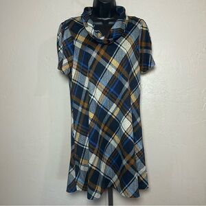 JH Plaid Buttery Soft Flannel Cowl Neck Women Mini Dress